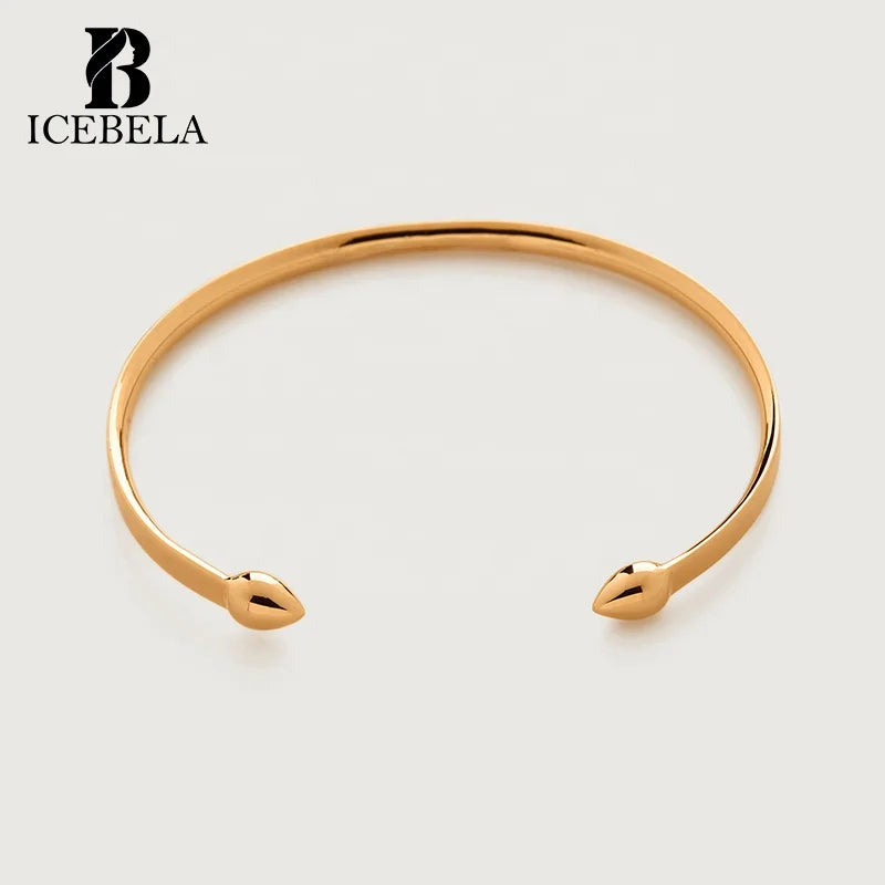 Wholesale Custom Trendy Luxury Gold Plated 925 Sterling Silver Waterproof Fine Jewelry Bud Cuff Bangle Bracelet for Women