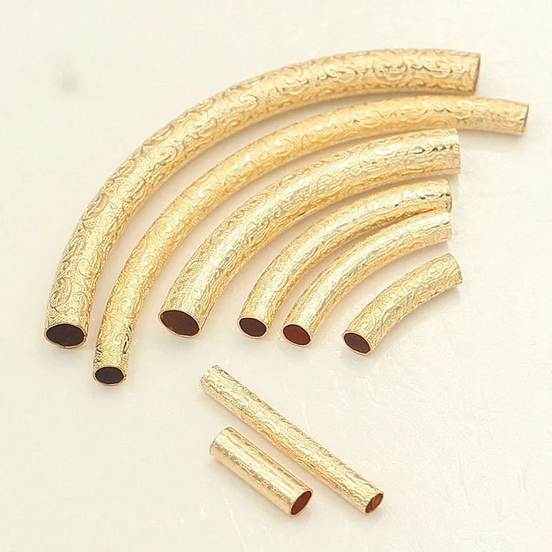 GP US Spiral Flower Curve Tube 14k Gold Filled Beads Noodle Tube Curved Bead Permanent Jewelry Chains Making Wholesale