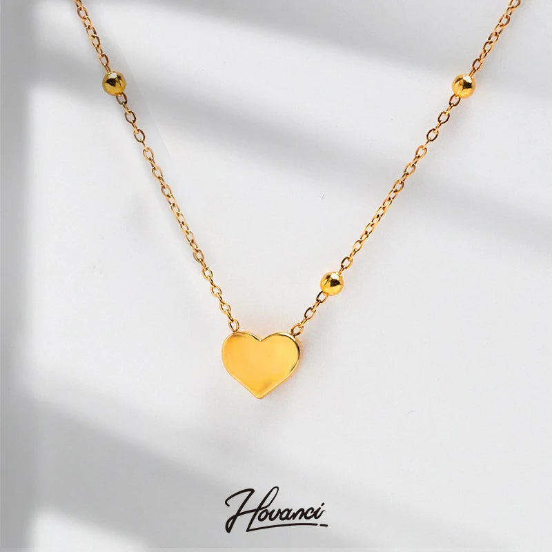 HOVANCI Necklace 2022 Ball Chain 01 Stainless Steel 24 Karat Gold Parisian Toggle Heart Necklace