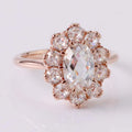 10k Rose Gold 6x9mm Oval Rose Cut Center Moissanite halo Moissanite Engagement Ring with 3mm Double Rose Cut Surround