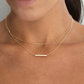 Waterproof T-bar Pendant Double Layer Bar Necklace Stainless Steel Bead Chain Layer Necklace for Women