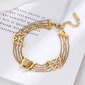 New Adjustable Anti Tarnish 316l Stainless Steel Multi Layer Gold Butterfly Bracelet for Women