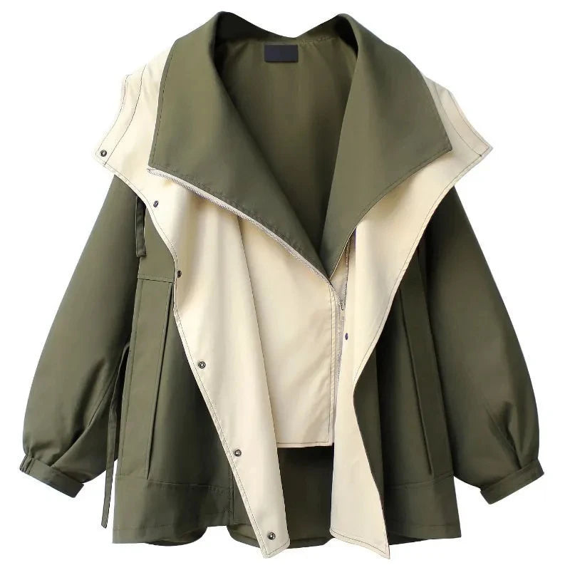 Women's Mid-length Trench Cargo Coat Hooded Zipper Loose Jacket Korean Version Fashion Little Chap Windbreak