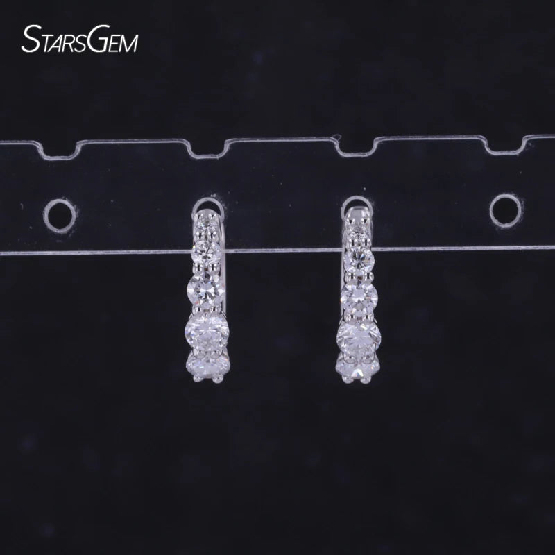 Starsgem 10K 14K 18K Solid Gold Hoop Earrings with Round Brilliant Cut Lab Diamonds White Yellow Rose Gold Options