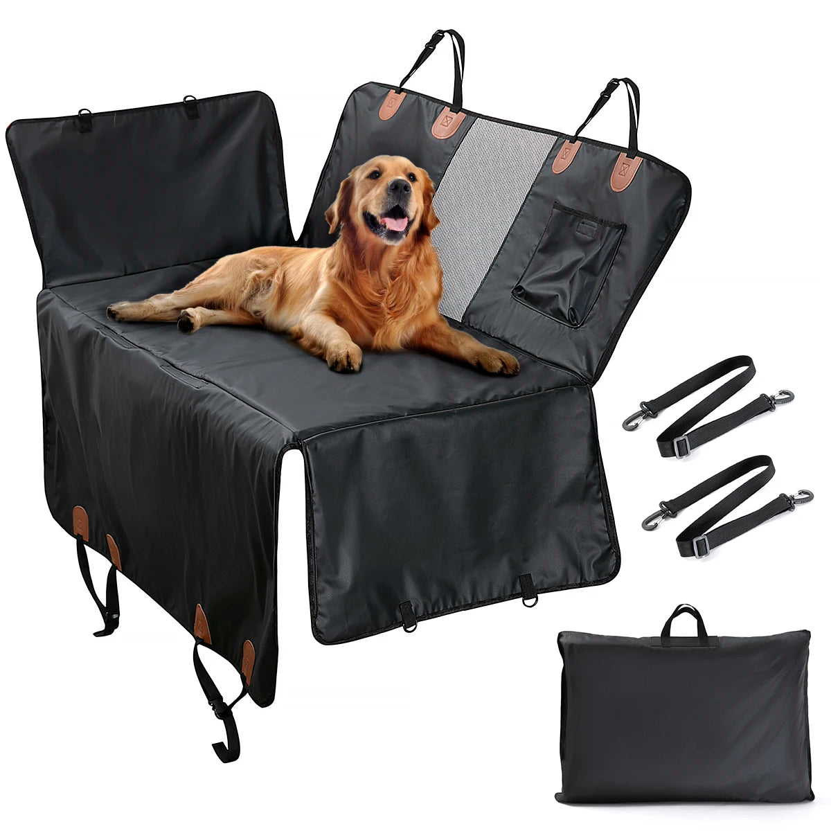 Manufacture Custom Label Logo Dog Seat Cover Hard Bottom PU Waterproof  Car Dog Seat Back Seat Cover for Dogs