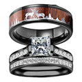 GT2023 Trendy Double Deer 8MM Black Stainless Steel Men Ring Luxury Engagement Diamond Ring for Couple Wedding Rings Set