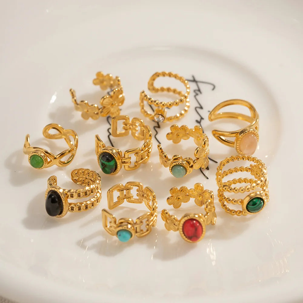 Vintage Double Layer Ear Cuff 18K Gold Planted Natural Stone No Piercing Clip Earrings for Woman for Girls