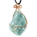 2026 Natural Raw Gemstone Wire Wrapped Fluorite Gold Plated Pendant Necklace for Gifts Chakra Stones