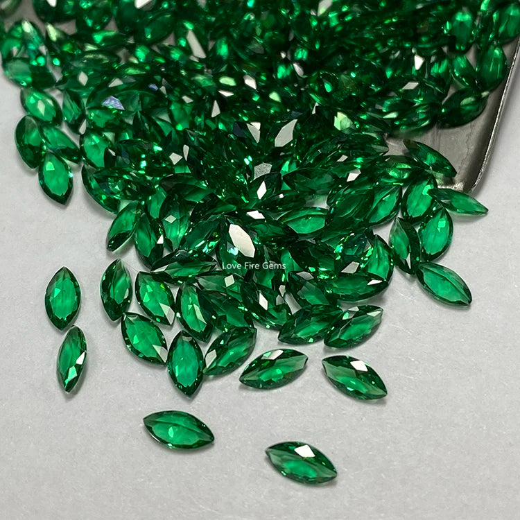 Wholesale Artificial Loose Gemstones Marquise Brilliant Cut Green Color Synthetic Nano Stones