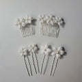 SLBRIDAL Handmade Ins Style Ceramic Flower Pearl Bridal Hair Comb Hair Pin Set Wedding Headpieces Women Jewelry Hair Accessories