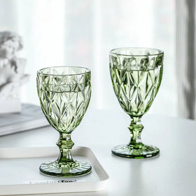 Hot Selling Party Wedding Vintage Retro Green Wine Goblet Glass Cups New Design Decorative Wedding Wine Glasses