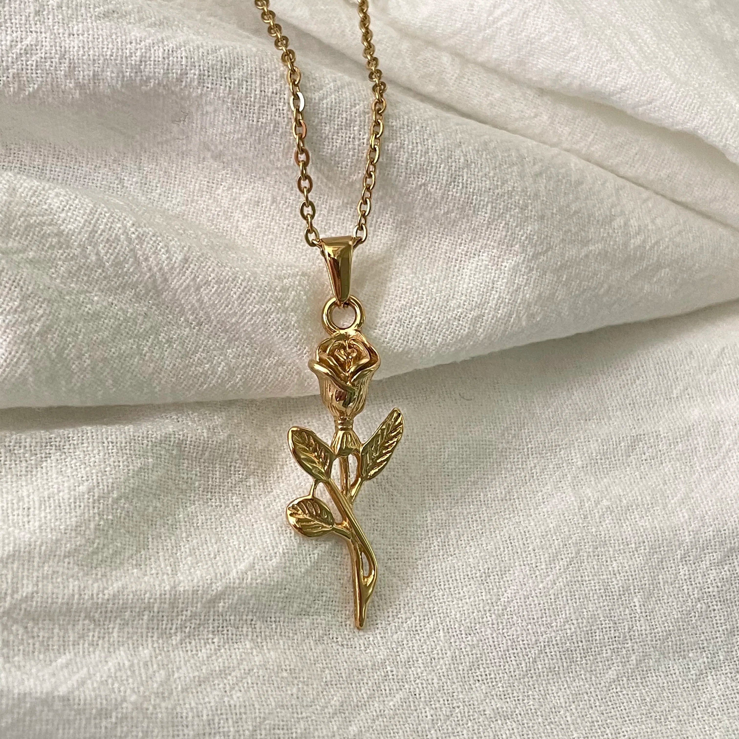 Messia High Polished Romantic Women Ladies Jewelry Stainless Steel 18k Gold Plated Rose Necklace