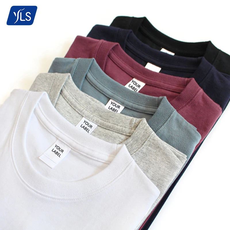 YLS 265 g 9.3 oz Seamless Organic Cotton T Shirt OEM Wholesale High Quality Custom Graphic Logo Heavy Cotton White T Shirt Men