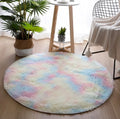 Hot Selling Round Shape Fluffy Fur Colorful Shaggy Tie-Dyed Long Hair Area Rug Machine-Made Flooring Carpet