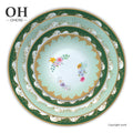 Ohere Fine Bone China Porcelain Ceramic Plate Charger Green Flowers Scenic Style Eco-Friendly 4pcs Dinner Set Home Wedding