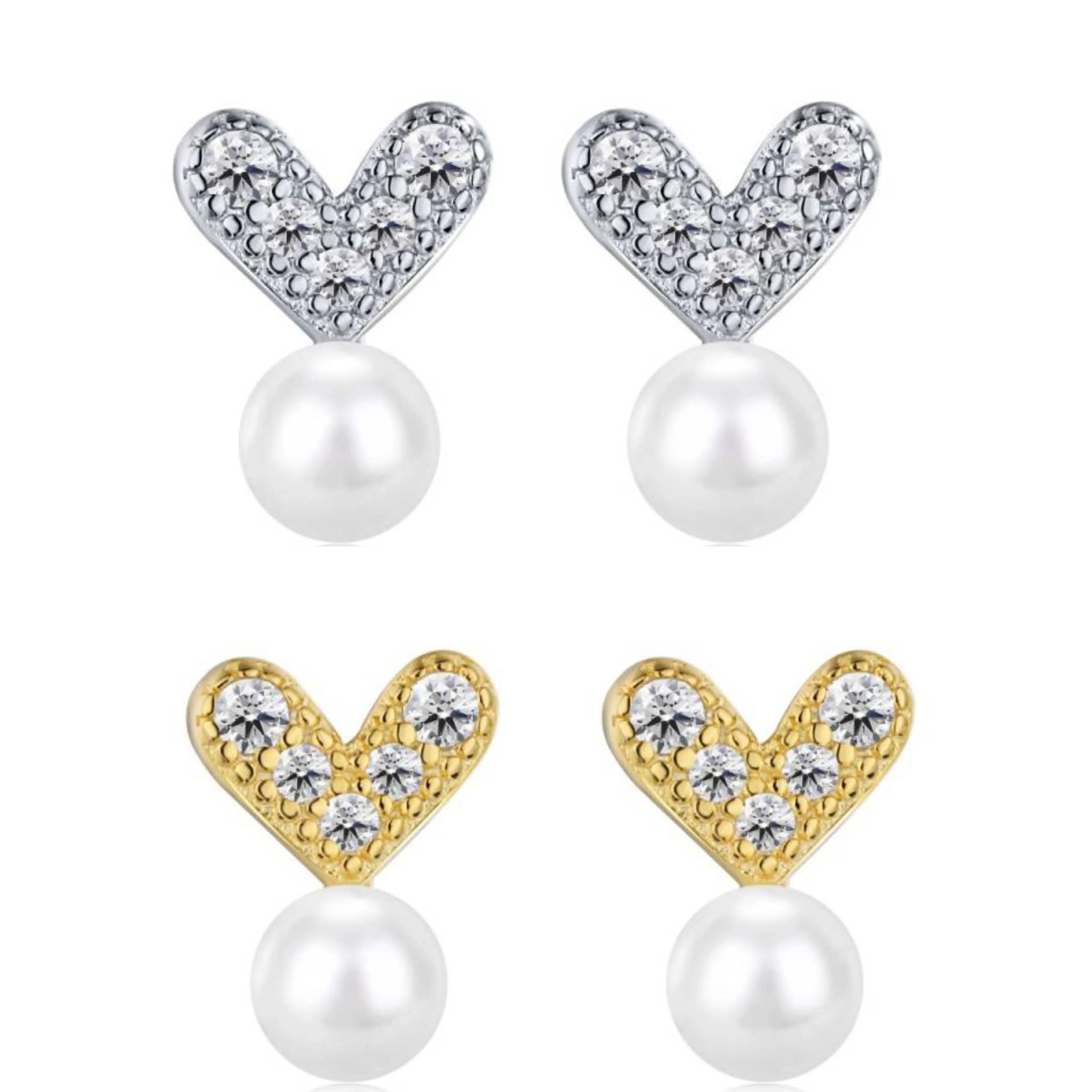 Fine Jewelry Pearl Earrings 18K Gold Plated Round Shape S925 Sterling Silver Pearl Stud Earrings for Women Girl Gifts