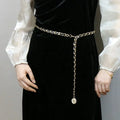 Versatile Metal Chain Belt for Ladies Soft PU Leather with Decorative Thin Waist Chain Fashion Accessory