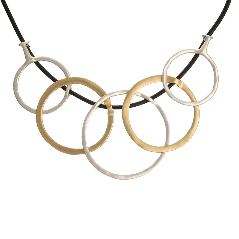 50th Birthday Gift for Women Five Golden Rings Statement Necklace