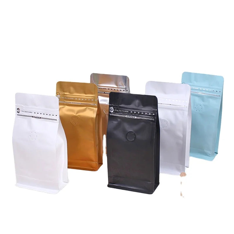 Resealable Wholesale Zipper Flat Bottom Pouch Packaging Coffee Bags With One Way Valve