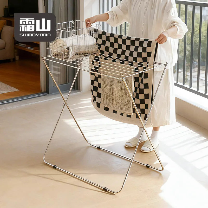 SHIMOYAMA Home Clothes Drying Rack Balcony Foldable Portable Stainless Steel Bath Clothes Towel Drying Rack