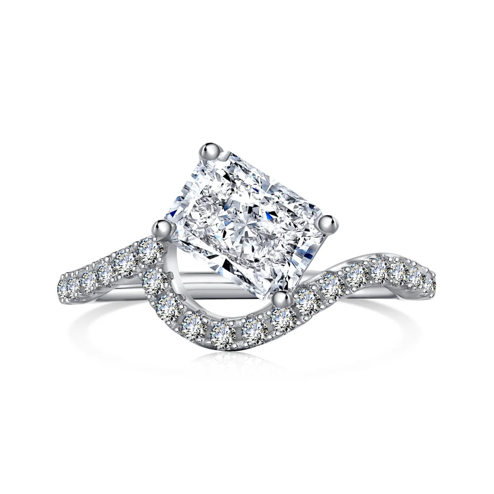 Hot Selling Colorful Fine Jewelry Square 925 Sterling Silver Rings Bridal Diamond Cubic Zirconia Wedding Jewelry Sets for Women