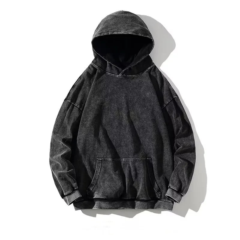 Black Blank Heavyweight Vintage Acid Wash Hoodie Men Unisex 100% Cotton Hoody Jacket With Pocket Tie Dye Hoodies