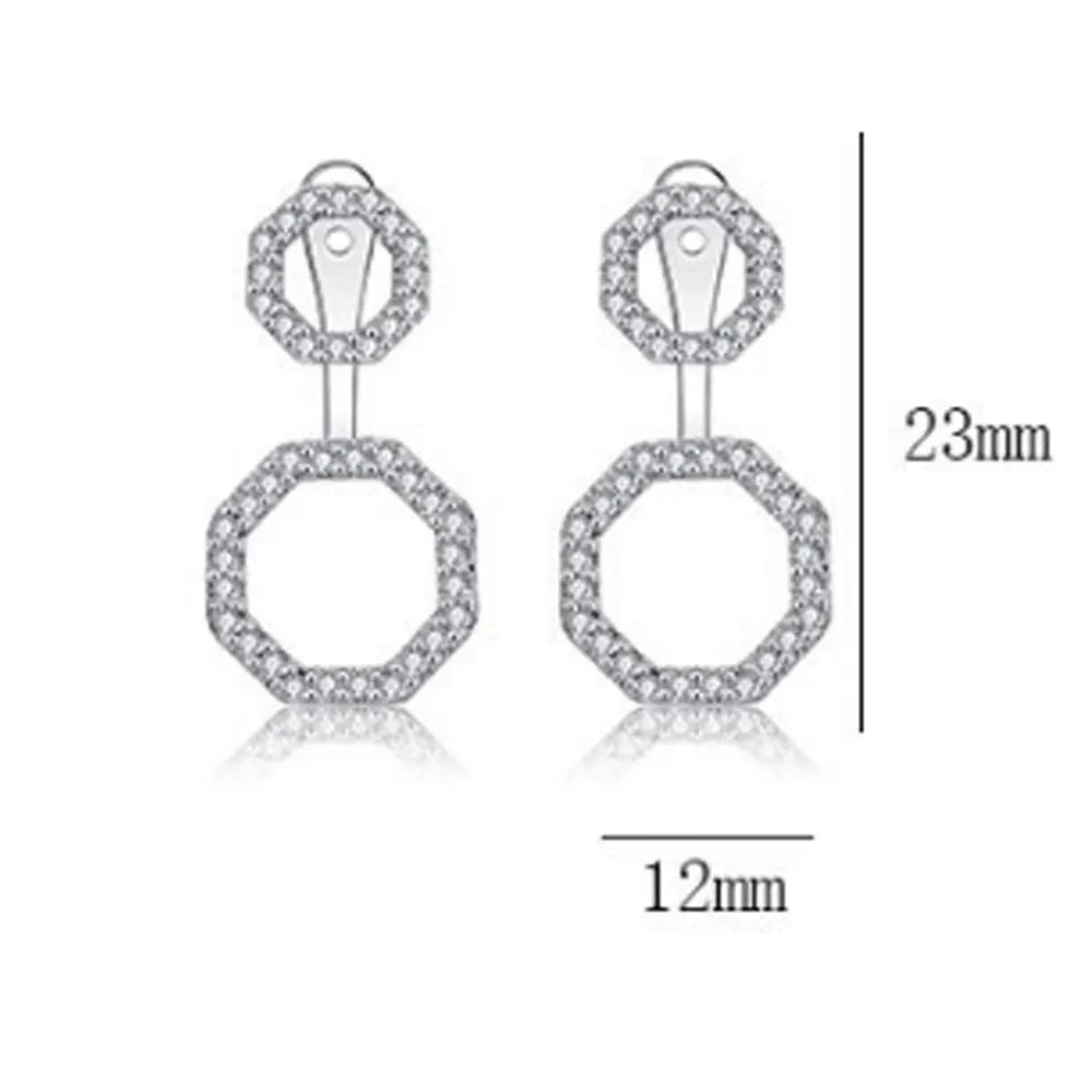 Korean Brass With Silver Plated Geometric Metal Ring Hexagon Dangle Drop Earrings Women Popular Manufacturer Supplier