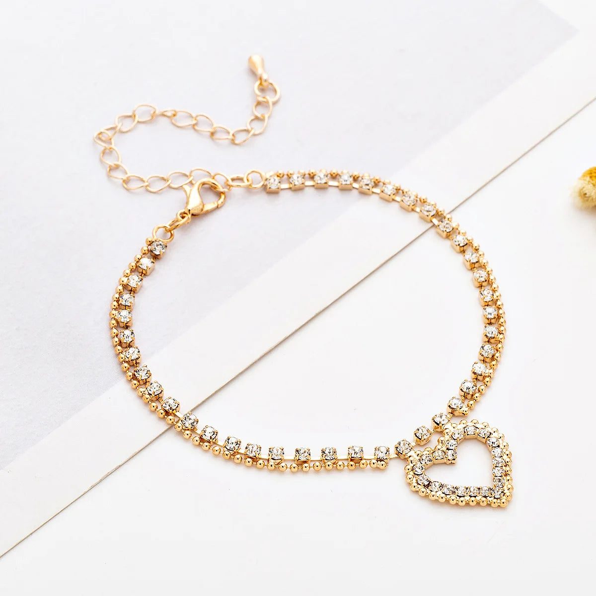 2024 Full Diamond Fashion 18K Heart  Shape Micro Pave Women Pendants Jewelries Charm Anklet