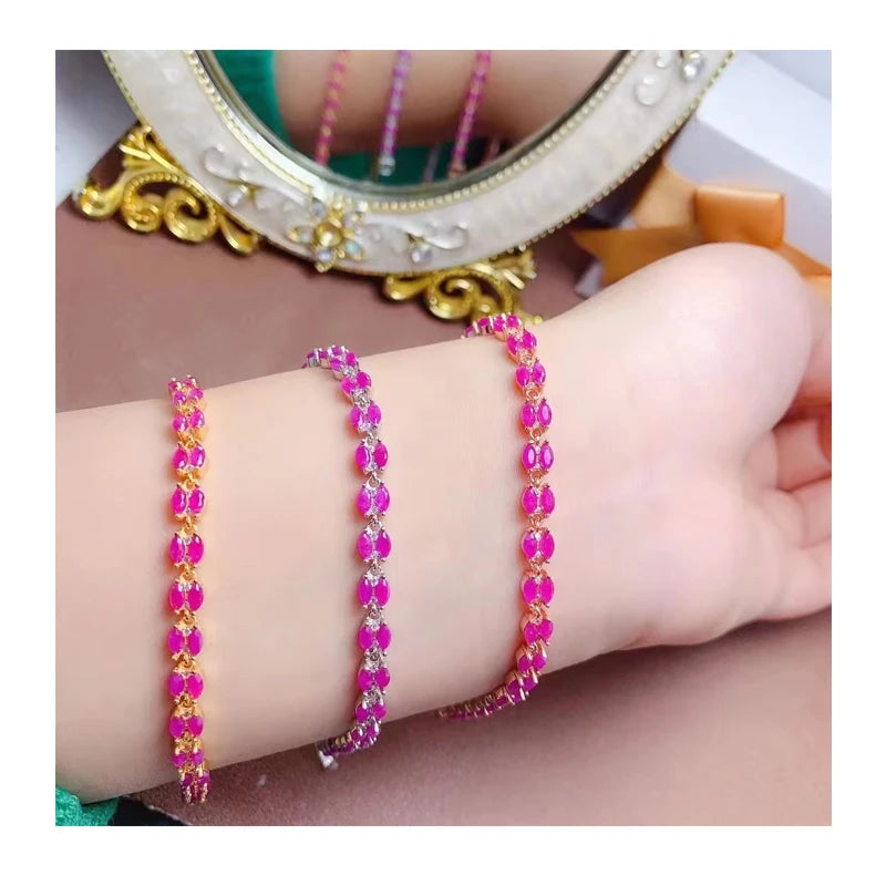 Factory Supply Classic Ruby Jewelry Bracelet Bangles Natural Ruby with Rhodium and Gold Plating for Gift and Party
