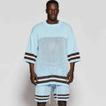 Custom Design Logo Summer Knitwear Design Logo Short Sleeve Striped Oversized  Knitted T-shirt  Crochet Mesh Shirt
