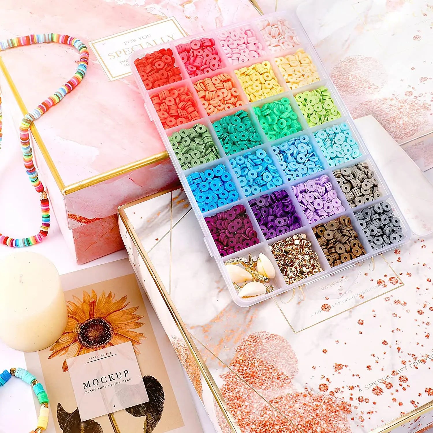 6mm/3300pcs Color Loose Beads Flat Round Polymer Clay Beads Chip Disk for DIY Making Crafts Necklace Bracelet Accessories