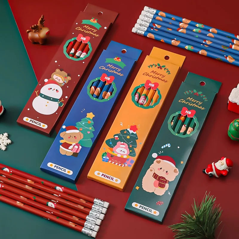 School Supplies Beautiful Promotional HB Eraser Pencil 6pcs Christmas Pencil Set for Kids