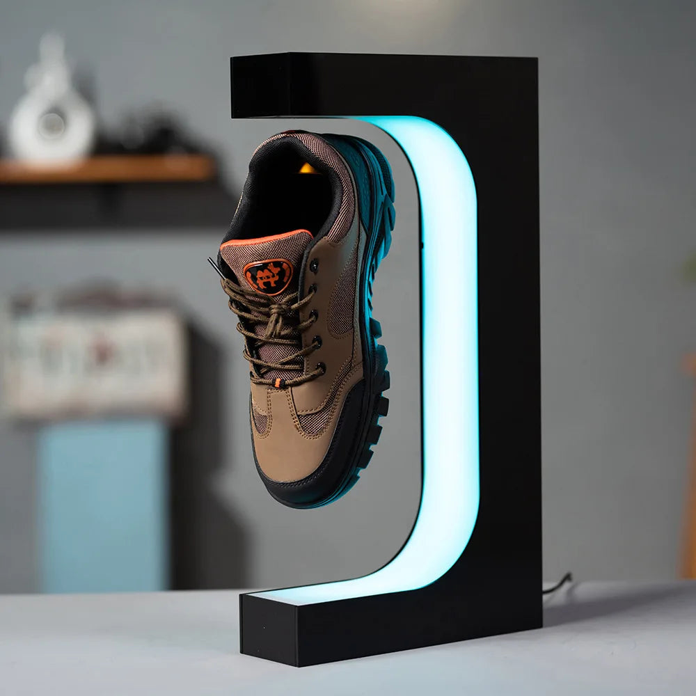 Trendy New Levitating Magnetic Floating Shoes Display Stand with LED Light Customized Color Sneaker Rack
