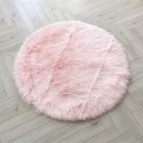 Faux Sheepskin Pink Rug Round Fur Rug Soft Fluffy Carpets Chair Couch Cover for Bedroom Floor Sofa Living Room