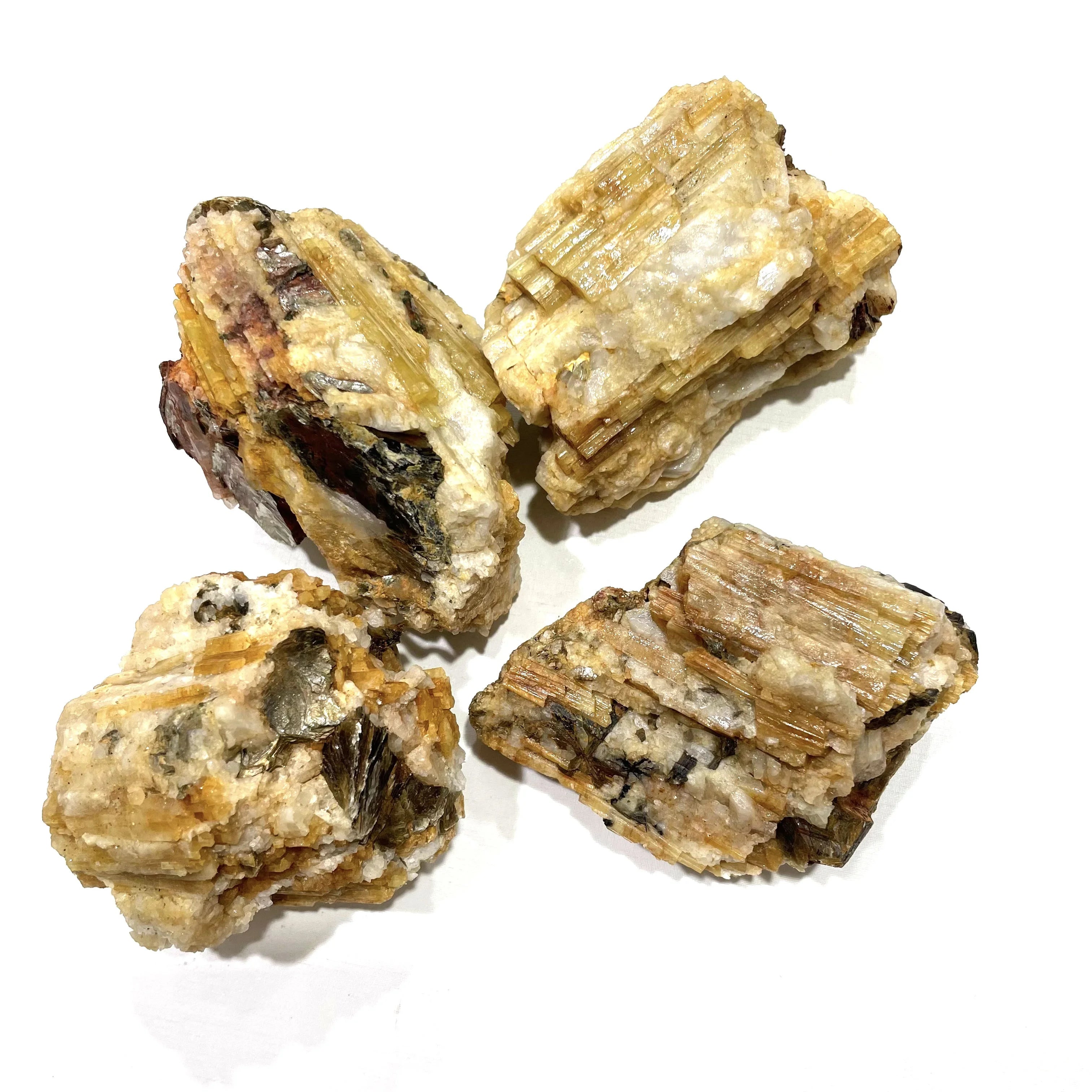 Natural Rough Stone Raw Yellow Tourmaline Mineral Crystal Quartz Raw Yellow Tourmaline Crystal Specimen