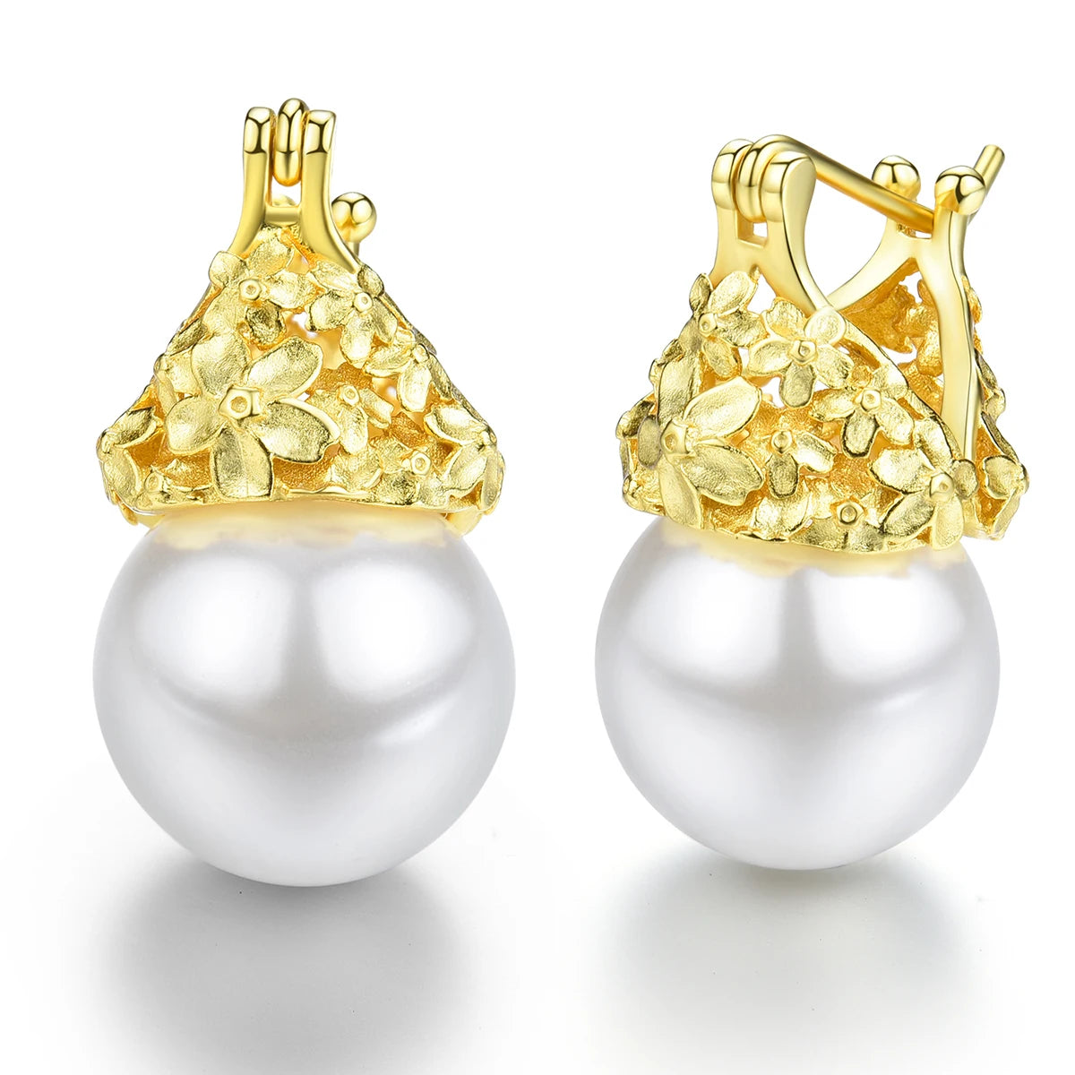 Lotus Fun Mother of Pearl Shell Flower Earrings 925 Sterling Silver 18k Gold Plated Vintage Jewelry Fine Jewelry for Women
