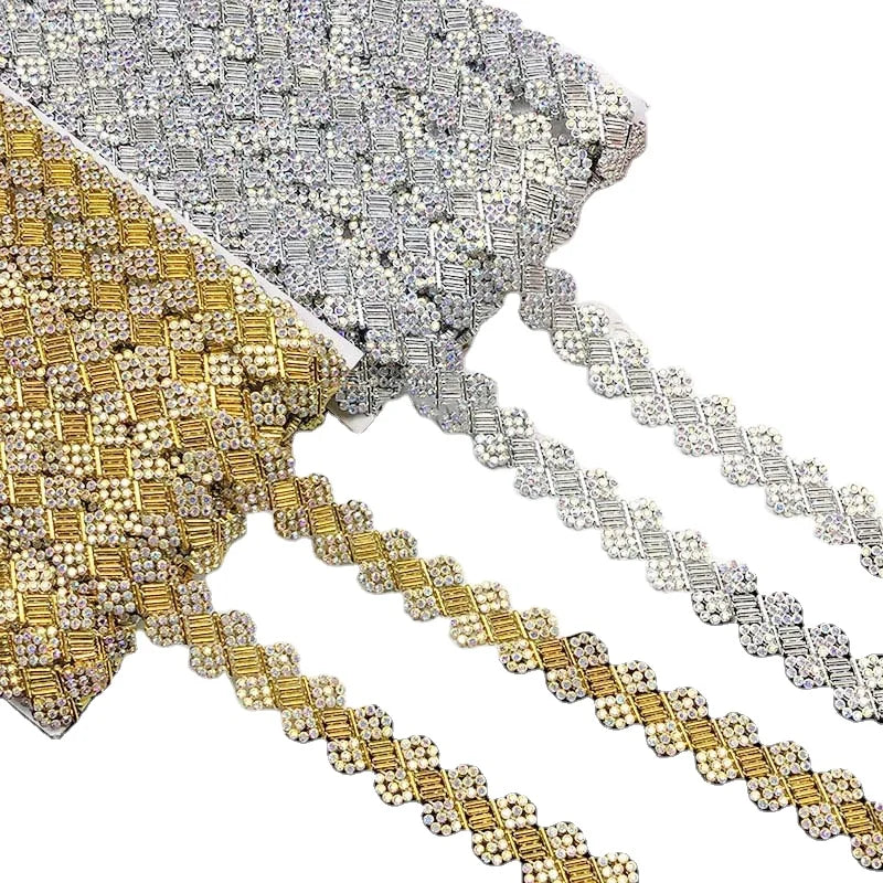 Diy Garment Sewing Textile Beaded Lace Trims Costume Dress Decorative Shiny CZ Crystal Rhinestones Trimming Diamond Chain Lace