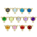 Wholesale 14K Gold Filled Birthstone Drop Charm Connectors 6MM AAA Zircon Bezel Pendant With 3 Rings for DIY Jewelry Making