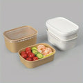 Disposable 1500ml Pla Pe Coating White Kraft Paper Salad Bowl Rectangle with Plastic Lid