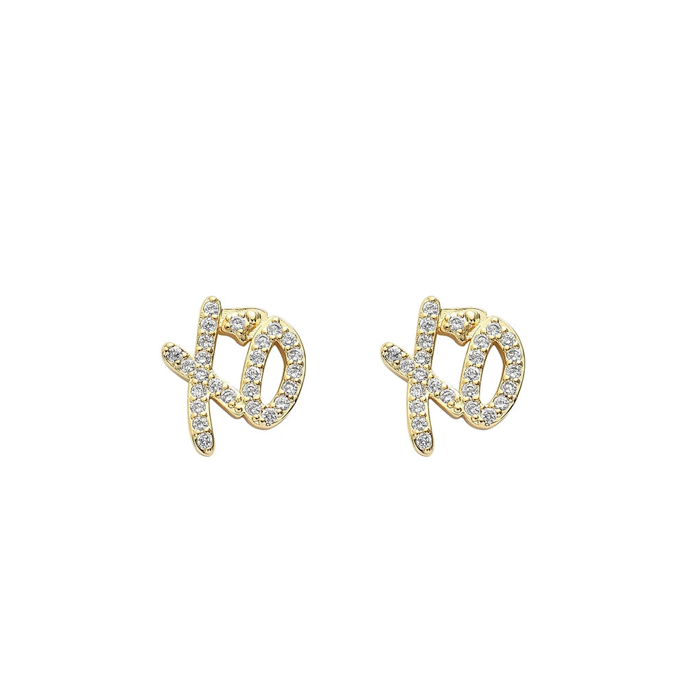 E012  Fahion Stud Earrings Hip Hop Jewelry Brass With CZ Earring for Party Gift
