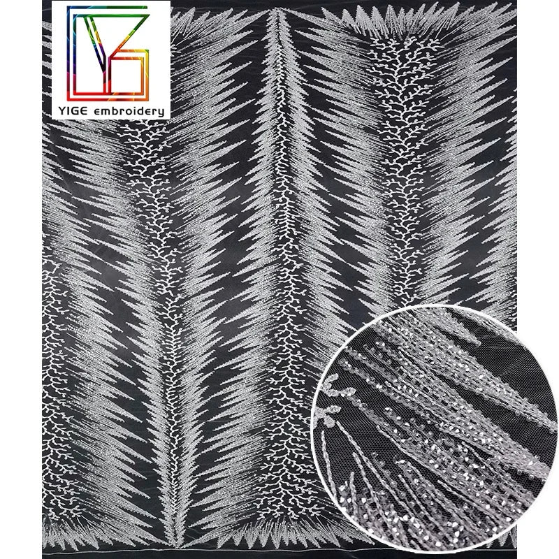 Distinctive Fashion Lady Fabric Embroidered Sequins White Beaded Lace French Lace