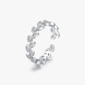 925 Sterling Silver Fine Jewelry Simple Tree Leaf Rings Lucky Adjustable Finger Ring for Women