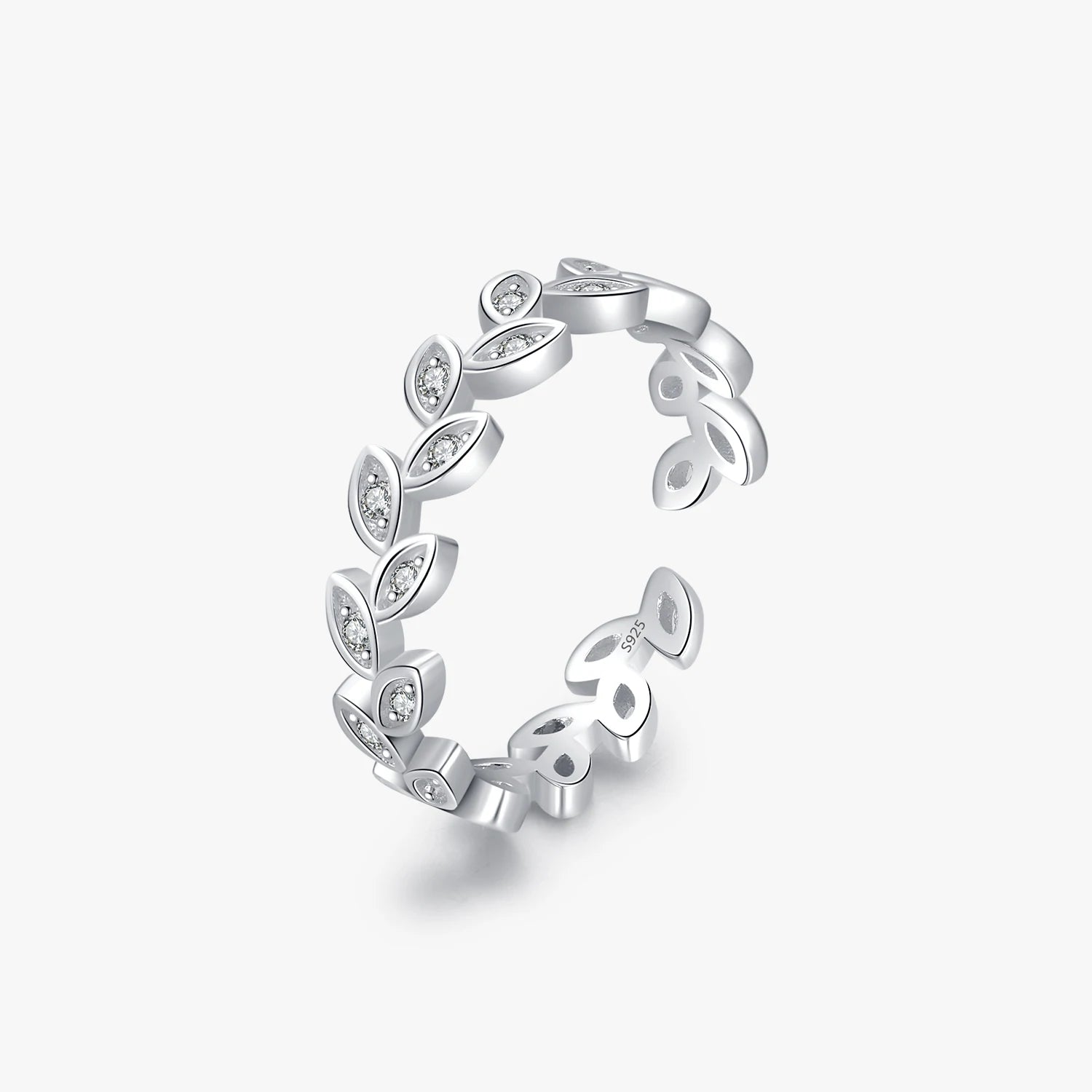 925 Sterling Silver Fine Jewelry Simple Tree Leaf Rings Lucky Adjustable Finger Ring for Women