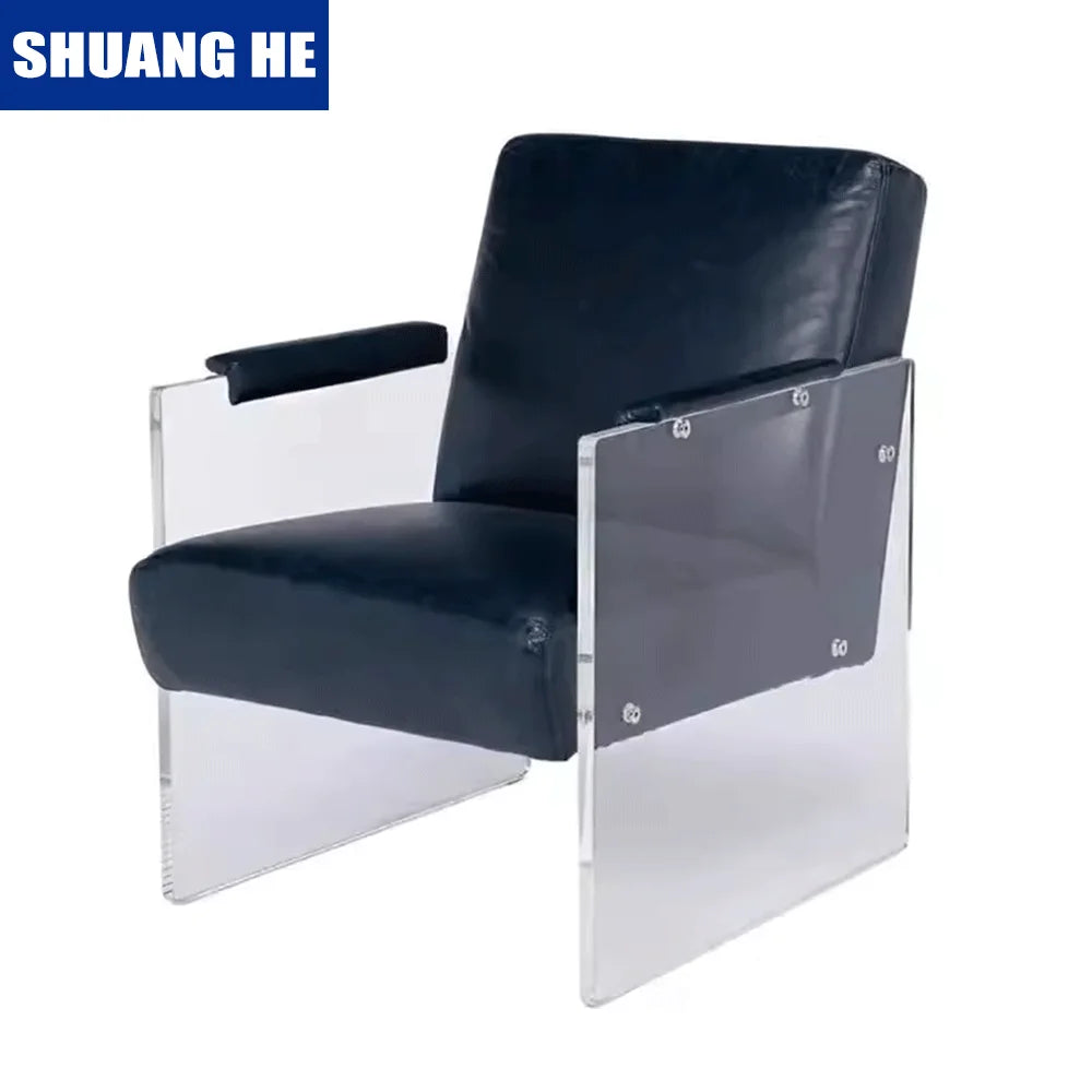Modern Clear Leisure Single Sofa Chair Living Room Luxury Leather Recliner Acrylic Chair