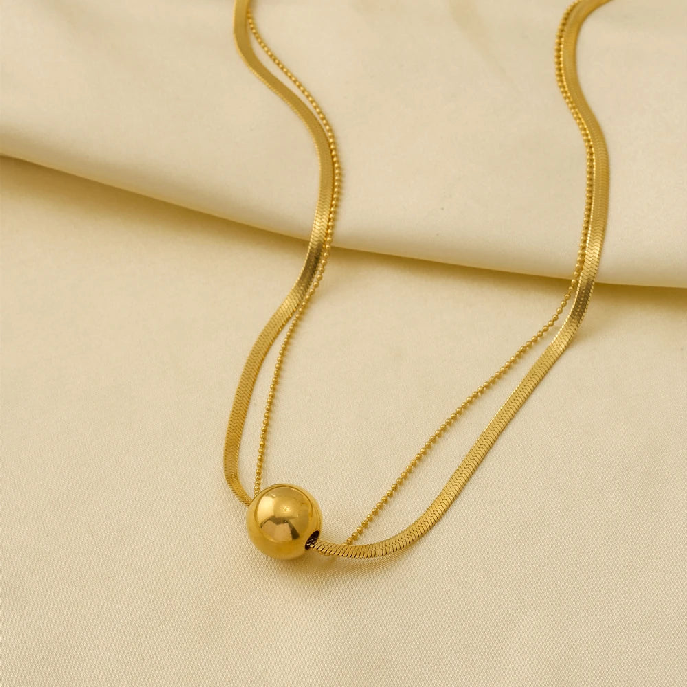 Personalized Stainless Steel Snake Chain Necklace Double Layer with 18K Pvd Gold Plating No Fade for Anniversaries