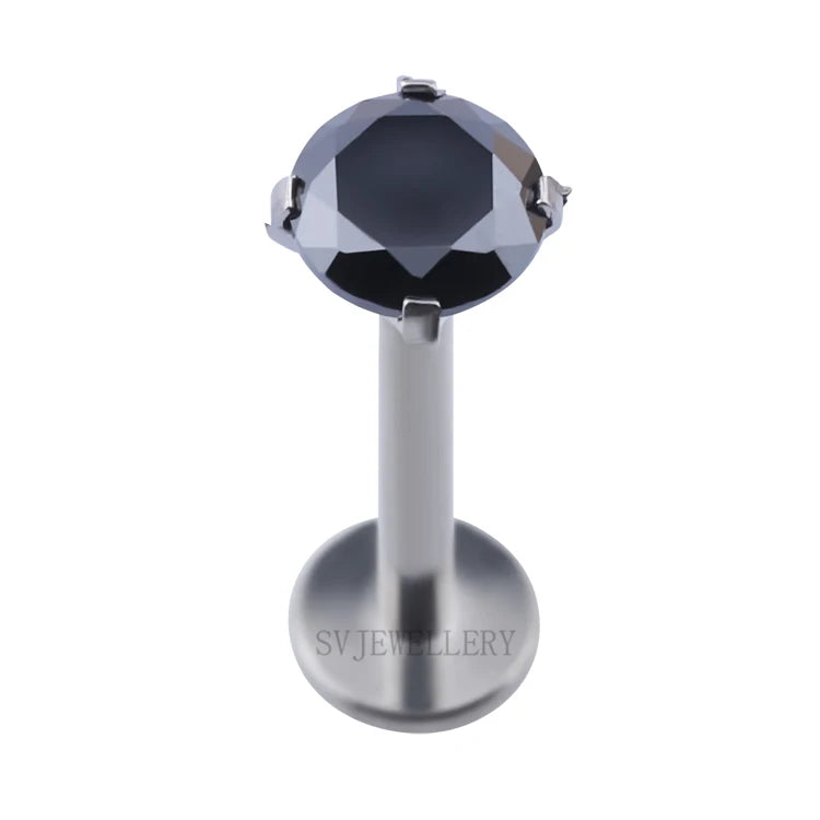 Titanium CZ ASTM F136 Zircon Prong Set Internally Threaded Labret Piercing Jewelry