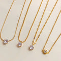 Fashion Jewelry Round Solitary Stone Pendant Necklace 18K Gold Plated Chain 316l Stainless Steel Zircon Necklace