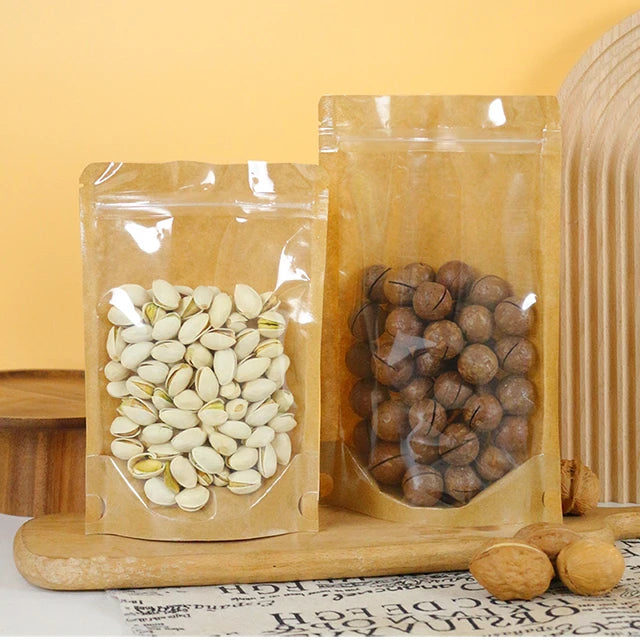 Eco-Friendly Kraft Paper Bag Custom Logo Free Sample Food Packaging for Sugar Pet Food Chewing Gum Potato Chips Economical Price