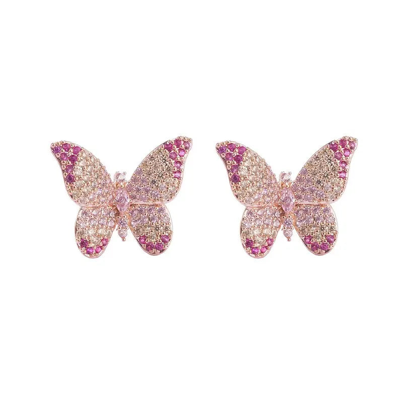 Design Sense Niche Micro-inlaid Purple Butterfly Earrings Women  New Explosions Earrings