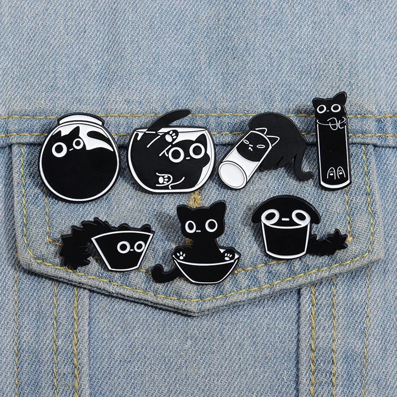 Animal Jewelry Collection Black Kitten Enamel Pin the Perfect Accessory for Adding Charm to Backpacks Hats Clothing